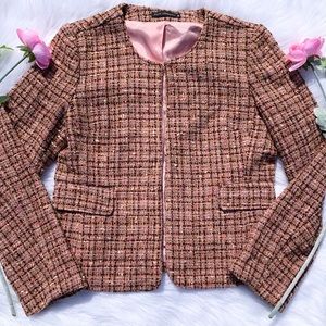 Women's Tweed Blazer in Brown and Pink